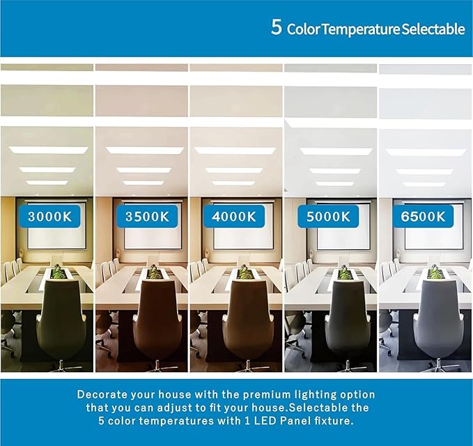 2x4 FT LED Light Flat Panel, 40/50/60W, Color Temperature Selectable 3K | 4K | 5K, Dimmable Recessed Drop Ceiling Lights, 5000/6250/7500 Lumens, Lay in Fixture for Office, 120-277V, UL DLC(6 Pack)