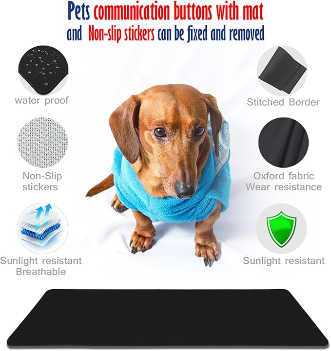 ANLIKY Recordable Buttons, Dog Buttons for Communication, Pack of 4 Colored Buzzers with Mat & 30 Scene Stickers 15 Custom Stickers. Non-Slip Stickers Inside