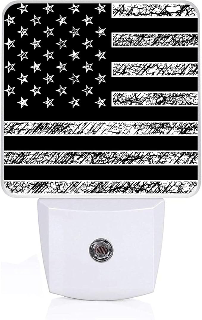 GANTINIR Black White American Flag Night Light, Plug-into USA Flag Nightlight White LED Lamp, Energy Efficient Decor Desk Lamp for Bedroom Hallway Stairs Bathroom