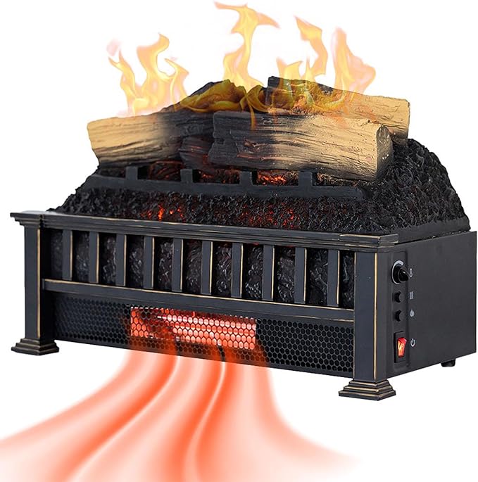 Country Living Electric Fireplace Logs, 20” LED Electric Fireplace Inserts with Infrared Heater, Electric Heater Heats up to 400 Sq. Ft., Remote Controlled Infrared Heaters for Indoor Use, Log Set