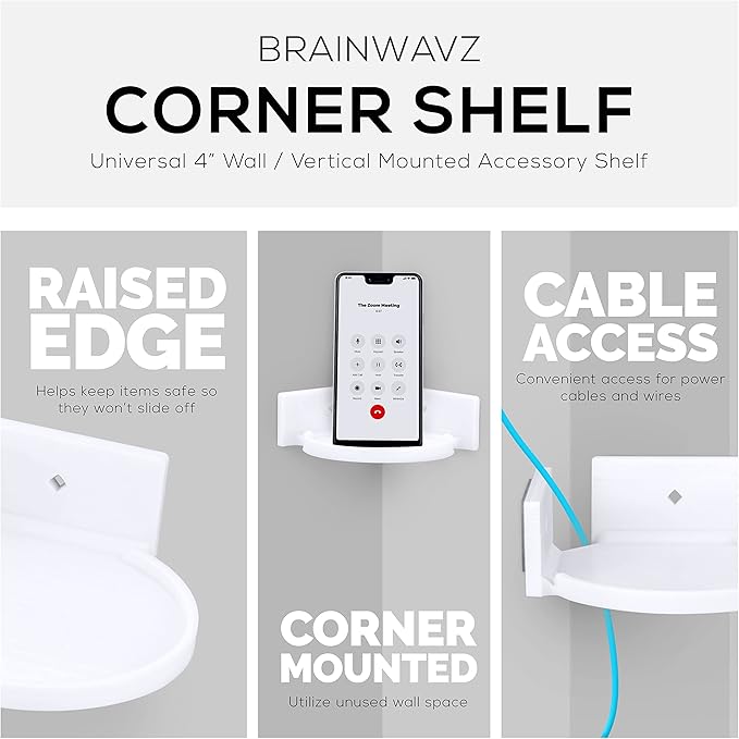 BRAINWAVZ 4” Small Floating Shelf, Adhesive & Screw in, for Bluetooth Speakers, Cameras, Plants, Toys, Books & More, Easy to Install Shelves Wall Mount (White)