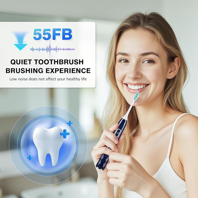 ZUAMEGU Sonic Electric Toothbrush for Adults - Deep Cleaning Teeth Whitening6 Replacement Brush Heads100-Day Battery5 Modes w/SensitiveIPX7 Waterproof (Color Options)
