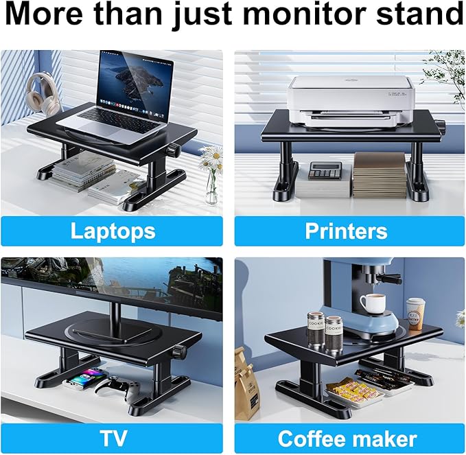 NIFBANG Monitor Stand Riser for Desk,360°Rotation Freely Height Adjustable by Knob,4.4-5.8 Inches,Ergonomic Monitor Stand Mount, Desktop Monitor Stand Riser for Computer,Laptop,Printer,Tv,Black