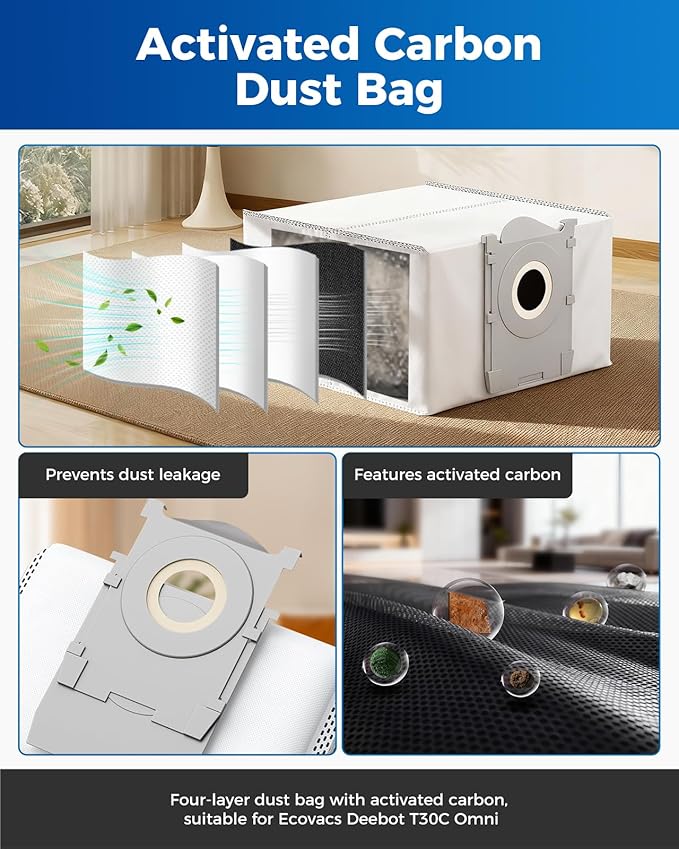 Yivy 27PCS Accessories Kit for Ecovacs Deebot T30C Omni/T30C Omni Gen2 Robot Vacuum Cleaner: 1 Main Brush, 6 Side Brushes, 6 Dust Bags, 4 HAPE Filters, 8 Mop Pads, 2 Cleaning Brushes