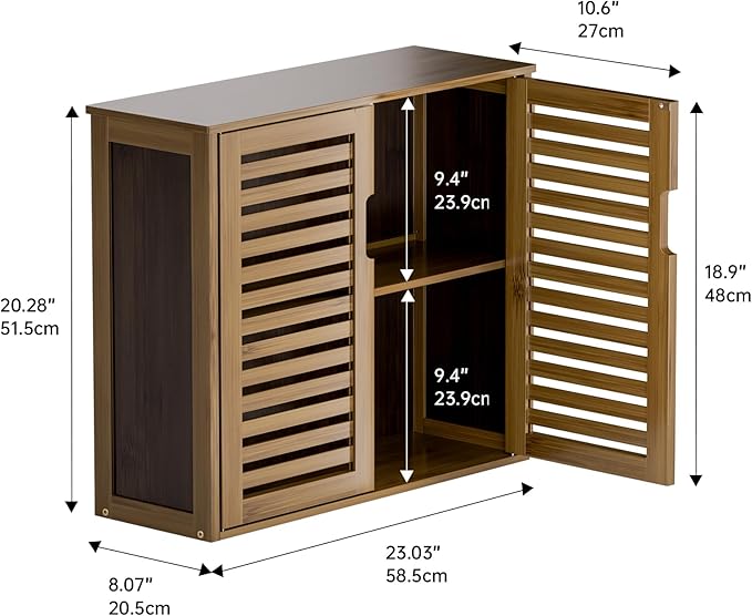 HITNET Medicine Cabinet, Bathroom Storage Cabinet Wall Mounted, Over The Toilet Space Saver Organizer with Doors and Bamboo Shelves, Walnut