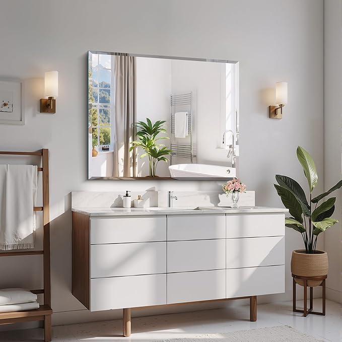 CILIBER Beveled Mirror, 30x36 Inch Bathroom Mirrors for Wall Unframed, Upgraded Shatterproof Frameless Vanity Mirror Over Sink with Beveled Edge for Bathroom, Bedroom, Living Room and Entryway