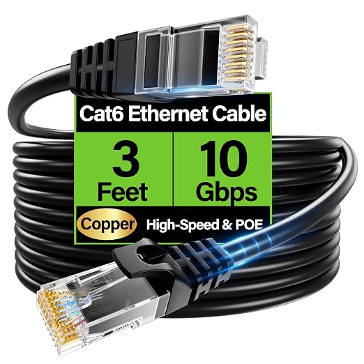 Cat6 Ethernet Cable 10Gbps 3 ft, UTP Ethernet Cable Cat 6, Flexible Bare Copper by Unknown
