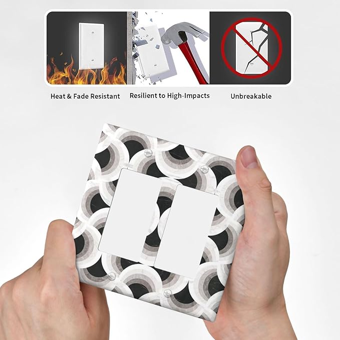 Bvtewkhz Black/White Art Marble 2 Gang Double Rocker Decorative Light Switch Covers Electrical Faceplate Switch Plates for Bathroom Kitchen Home