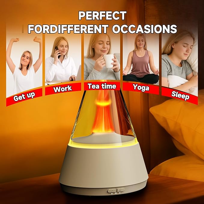 Essential Oil Diffuser, 7 Colors Flame Effect Aroma Humidifier with Timer, Ultrasonic Aromatherapy Diffuser for Home, Office, Bedroom, Yoga (White)