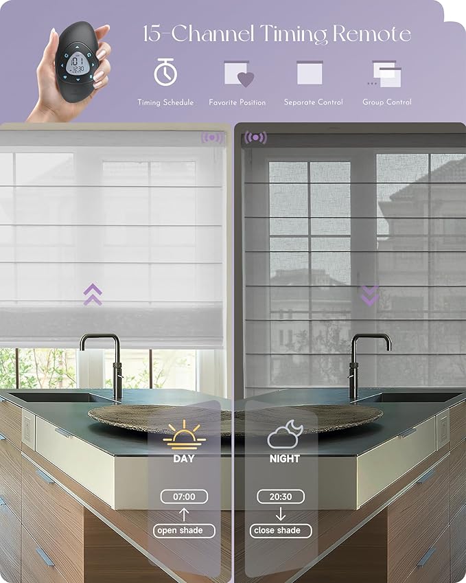 Graywind Smart Roman Shades 20% Blackout Compatible with Alexa Google WiFi Hardwired Automatic Blind Remote View Visible Roman Window Shades for Windows Doors, Custom Size (Semi-Sheer Grey)
