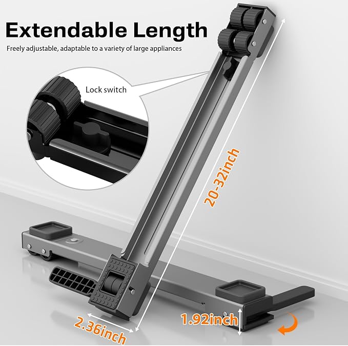 KVRG Appliance Rollers Heavy Duty,Newest Extendable Appliance Sliders,Liftable Washing Machine Base,Easily Move Washer and Dryer Machines,Refrigerators,Furniture-Grey