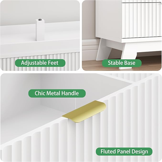 Xixini Fluted Dresser for Bedroom with 7 Drawers, 48" Wide Modern Chest of Drawers with Metal Handle, Wooden Dresser TV Stand, Wood Closet Clothes Storage Organizer for Living Room, Hallway, White
