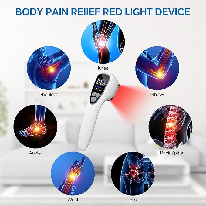 Red Light Therapy Device for Body Pain ReIief with Stand, 6x808nm+12x650nm Handheld Near Infrared Light Therapy with PW Pulsed Wave Model for Human and Pet Body Joint Back Knee Muscle