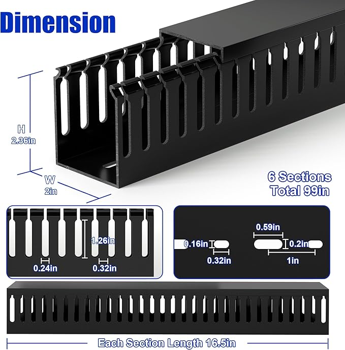 ZhiYo 99in (6X L16.5in) Server Rack Cable Management Raceway, H2.4in x W2in Cable Raceway Kit, Electrically Safe PVC, Open Slot Wire Raceway for Under Desk/Computer/Network Cords
