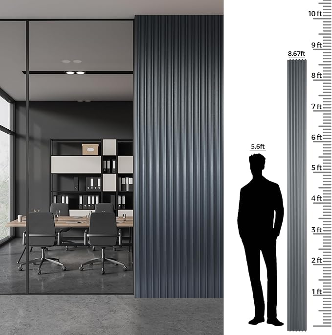 Art3dwallpanels Slat Wall Paneling, 104'' x 6.3'' Glossy Metal Finish WPC Soundproof 3D Wall Panels for Interior Wall Decor, 8 Pack Wavy Grain Panel Wall Slats, Metallic Silver Dark Gray
