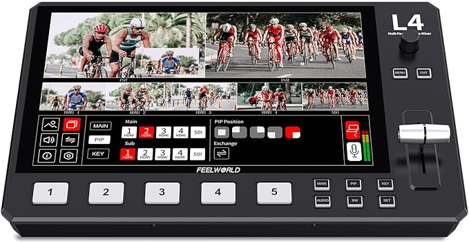 FEELWORLD L4 10.1 Inch Touch Screen Video Switcher 10.1 inch Touchscreen, Real-time Preview 5 Input Sources PST PGM and Operation Interface