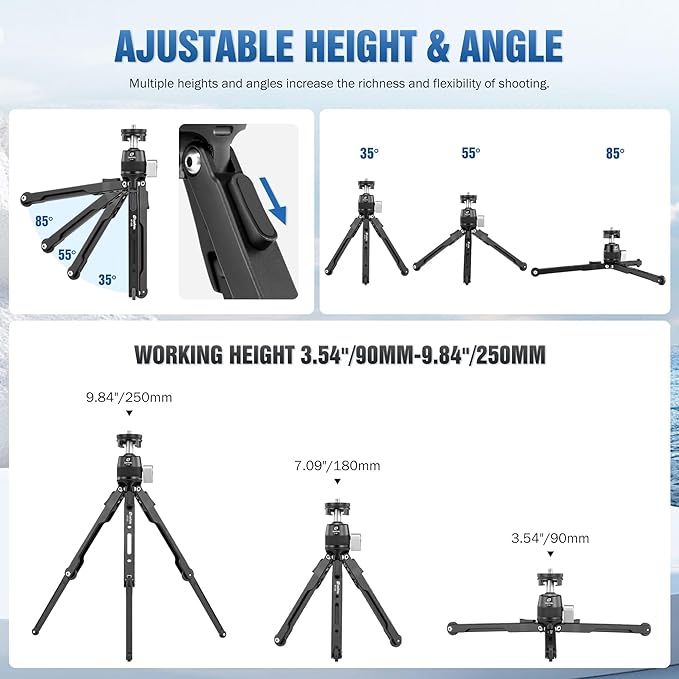 LEOFOTO 9.84" Aluminum Table Tripod with Ball Head for Camera, 360° Rotation Desktop Tripod with 1/4" Screw for Phone Adaptor/Projector/Sport Camera, Max Load 11lb