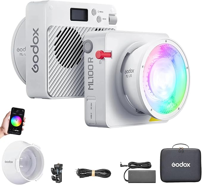 Godox ML100R RGB LED Video Light, 110W 1800K-1000K Full Color RGB LED COB Contiuous Light, 14 FX Effects Photography Light Support APP Control