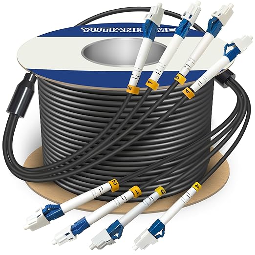75 Meters 4 Core Industrial TPU LC to LC Outdoor Armored Fiber Optic Cable by YUTIANHOME
