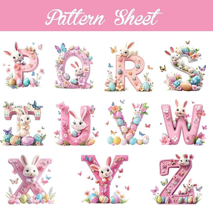 idooodle Personalized Pink Bunny Easter Egg 3D Initial LED Night Light with Name & Wooden, Base Room Decor, Birthday Party Easter Gift for Kids
