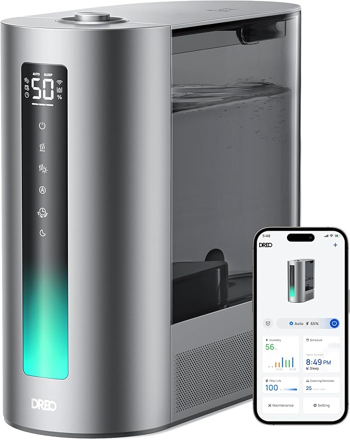 DREO 6L Humidifiers for Bedroom, Smart Warm & Cool Mist for Large Room, 60Hr Quiet Runtime for Baby, Plant, Humidity Sensor, Indicator Light, 12H Timer, Google/Alexa, HM713S