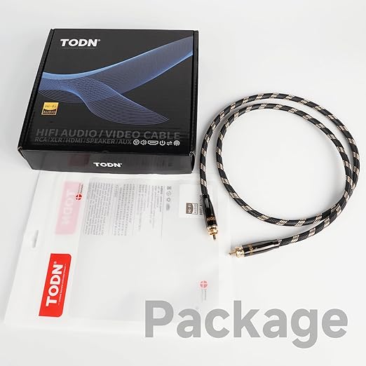 TODN Hi-end Digital Coaxial Cable for Audiophile 75-Ohm SPDIF RCA to RCA Audio Cable for TV, Amp, HiFi Systems (9.8ft /3m)