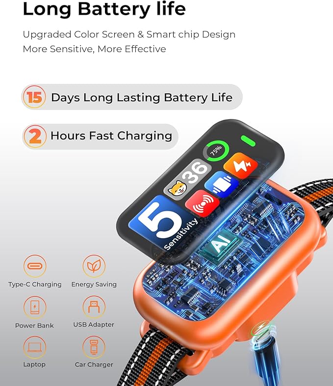 Upgraded Dog Bark Collar, Smart AI Barking Collar with 5 Modes & 5 Adjustable Sensitivity & Bark Counter, Waterproof Activated Shock Collar for Small Medium Large Dogs 8-150lbs with AirTag Case