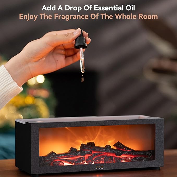 Essential Oil Diffuser, 7 Colors Flame Fireplace Diffusers and Humidifier, 150ml Fire Flame Aromatherapy Diffuser with Remote Control Ultrasonic Air Humidifier with Timer for Room Office