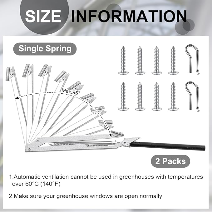 Amylove 2 Pcs Single Spring Automatic Roof Vent Opener Greenhouse Accessories Solar Greenhouse Heater Sensitive Ventilation Kit Automatic Window Vent Opener Replacement for Gardening
