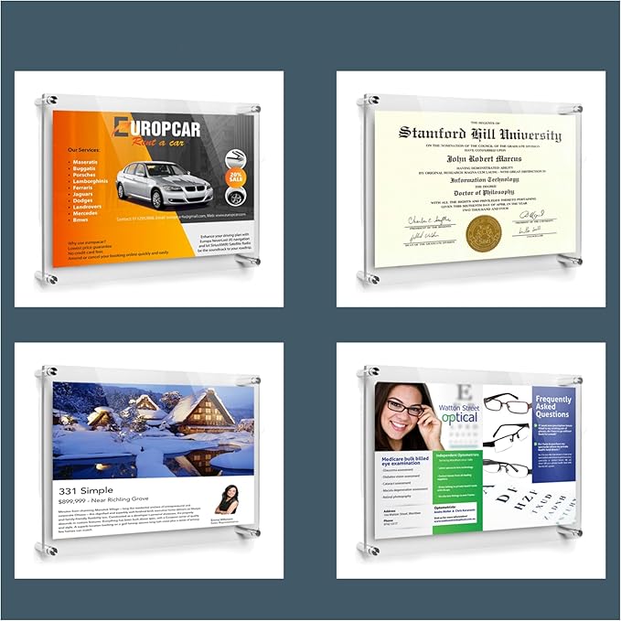 ArtToFrames 15x21 Inch Double Panel Floating Acrylic Picture Frame (Full Frame is 19x25) comes with Chrome Standoff Hardware, Made in the USA, 4 Pack