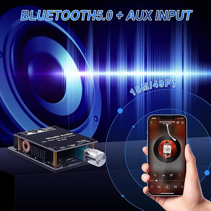 ZK-1002 Bluetooth 5.0 Audio Amplifier Board, 100W x 2 2.0 Channel Mini HiFi Power Amplifier Receiver with Volume Control, BT and AUX Inputs, DC 5-27V Stereo AMP Module for Home DIY Speakers