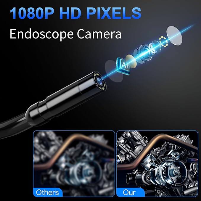 Endoscope Camera with Light - 4.3" LCD Screen Inspection Cameras,IP67 Waterproof Borescope with 8 Adjustable LED Lights,HD 1080P Endoscope Camera 16.5ft Semi-Rigid Cord,gifts for men tools and gadgets