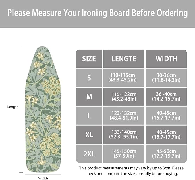 ZCFYGDX 18x58 in Ironing Board Covers Easy to Install Resistant,Elastic Edge 3 Nylon Buckle Strap Fasteners Breathable & Wear-Resistant,Resist Scorch Staining Protective Cover William Morris Prints