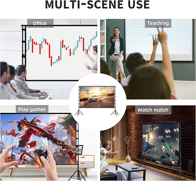 TOWOND Projector Screen and Stand, 150 inch Indoor Outdoor Projection Screen, Portable 16:9 4K HD Rear Front Movie Screen with Carry Bag Wrinkle-Free Design for Home Theater Backyard Cinema