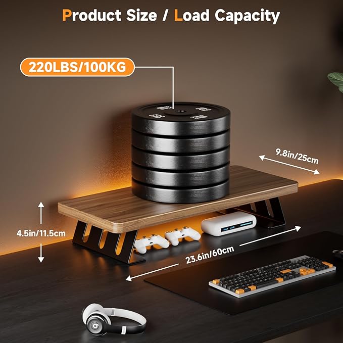 NestNeat Monitor Stand - 24 Inch Wood Monitor Stand Riser, 220 Pounds Load Capacity Desk Monitor Riser for Laptop/PC/Printer, Desktop Stands Organizer for Home Office