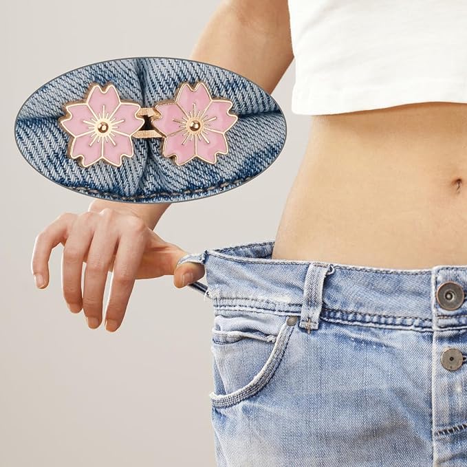 TOOVREN Pant Waist Tightener - Jean Button Tightener, No Sew & No Tools, Adjustable Instant Button Pins 4 Sets, Cherry Blossoms