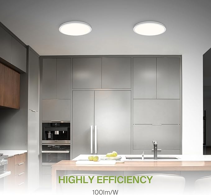ASD LED 24" Round Flush Mount Ceiling Light Fixture, Low Profile Surface Lighting | 5CCT, Dimmable, Ultra-Thin, ETL Listed | 38W 2700LM 2700-6000K 100-277V | Kitchen, Hallway Lamp | White, 4 Pack