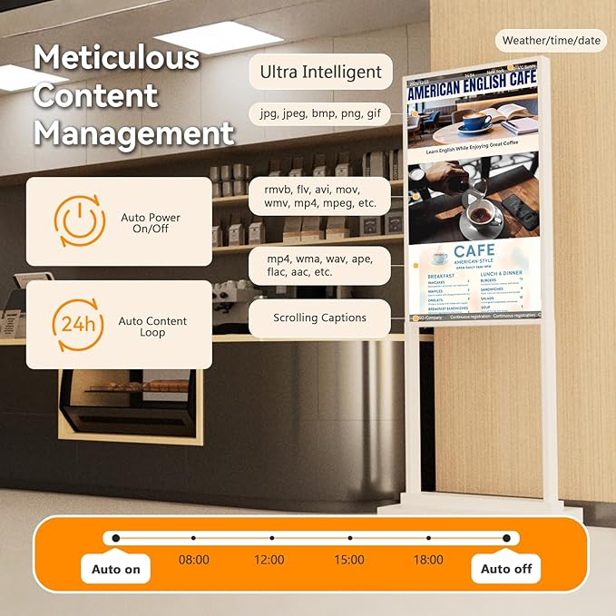 Canlarriz Digital Signage Kiosk 43 inch Digital Menu Board for Restaurants and Stores Advertising Screen 4K UHD 700 nits Ultra-High Brightness Poster Display Free Web Content Editor Android 4GB+64GB