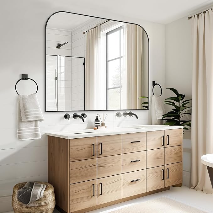 Bathroom Mirror, Wall Mirrors, Black Metal Framed Wall-Mounted Mirrors, Bathroom Vanity Mirror for Over Sink, Living Room, Bedroom, Entryway, 48x40 Inch, Black