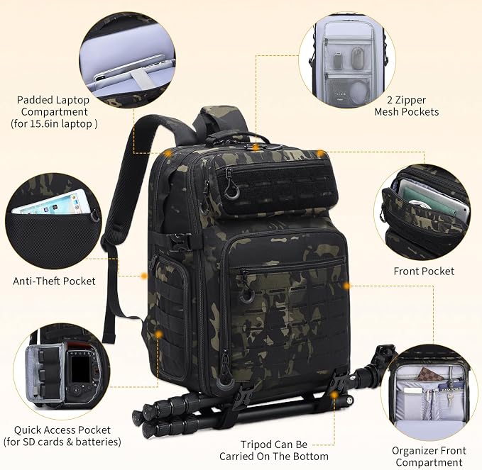 HAMBOLY Professional Camera Bag Backpack, Large Waterproof Photography Bag Case - Image 3