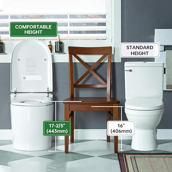WOODBRIDGE ADA Height Smart Toilet – Auto Lid Open/Close, Foot Sensor, Zero Pressure System, Aromatherapy System, Self-Cleaning Nozzle, Multi-Function Washing & Warm Air Dry