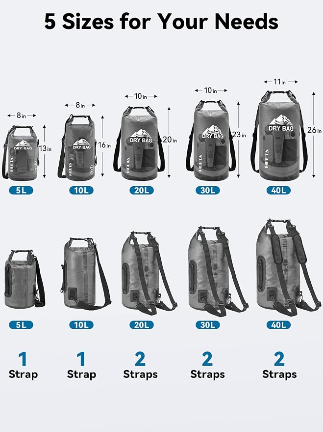 HEETA Dry Bag Waterproof for Women Men, 5L/10L/20L/30L/40L Roll Top Lightweight - Image 2