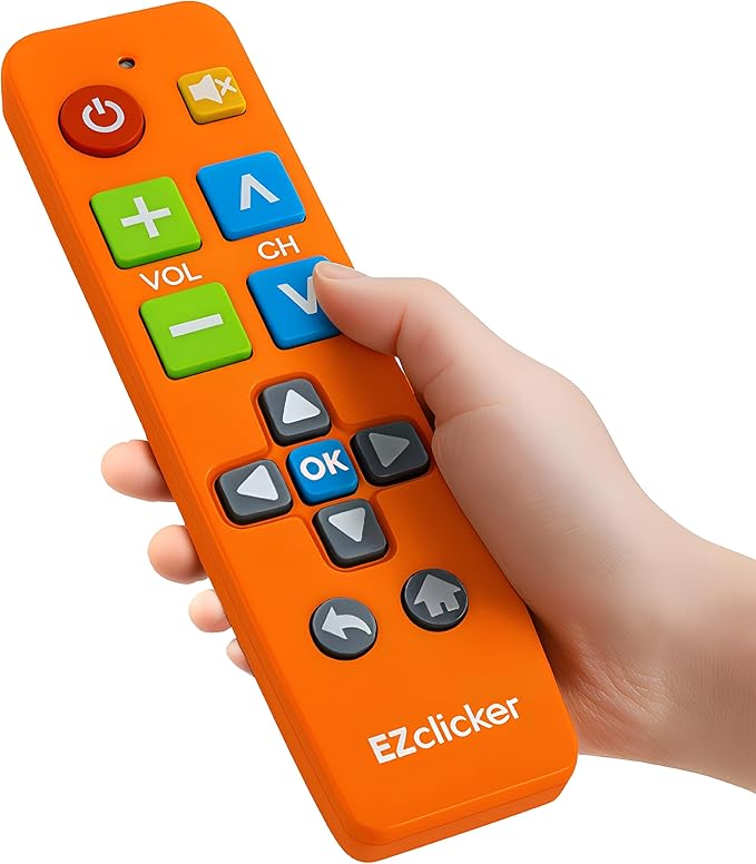 EZclicker Big Button Universal TV Remote (Orange) Simple Easy to Use, Great for Seniors, Works with Major TV Brands (2xAAA Batteries Not Included)