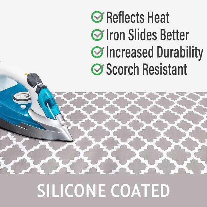 Ironing Board Cover and Pad, 18x49 Extra Wide Thick Iron Padding, Scorch & Stain Resistant Ironing board cover, Heavy Duty Iron Board Padded with Adjustable Fasteners Durable Elastic Edge, Quatrefoil