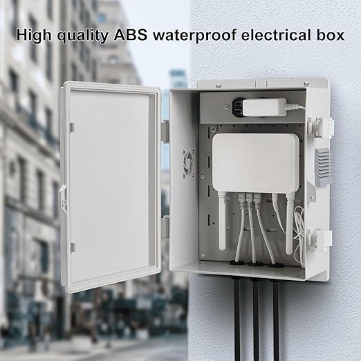 Namunanee Outdoor Electrical Junction Box, ABS Water Resistant Enclosure with Internal Mounting Panel & Hinged Cover (13" H* 9.2" L* 4.6" W & Outlet)