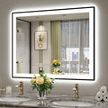 YEELAIT 40x32 Inch LED Bathroom Mirror with Lights (Front Lit and Backlit) Black Framed Lighted Vanity Mirror for Bathroom Wall Dimmable Anti-Fog Memory Tempered Glass Horizontal/Vertical