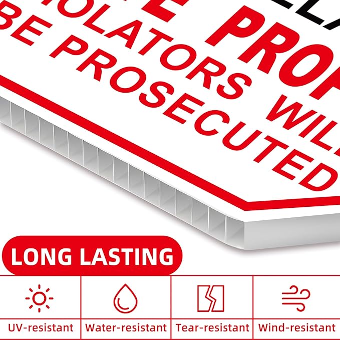 GXGGUS NO Trespassing Signs Private Property Video Surveillance Sign, 2-Pack 10"x10" Double-Sided Signs, Corrugated Plastic, Metal Stakes, Outdoor Yard Sign for Home and Front Door Land, and Garden, Lawn