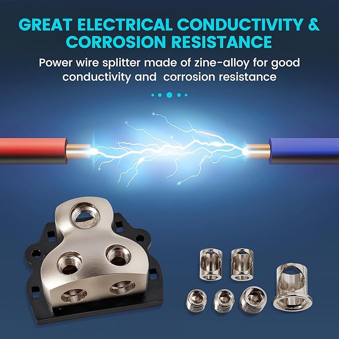 NuIth 2PCS 2-Way Power Distribution Block, 0/2/4 Gauge Input in 4/8 Gauge Out Auto Stereo Ground Distribution Blocks 2 Way for Car Audio Amplifier Splitter