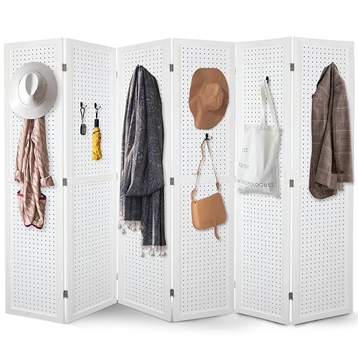 Babion 6 Panel Pegboard Display, Freestanding Folding Privacy Screens for Craft Shows (White)