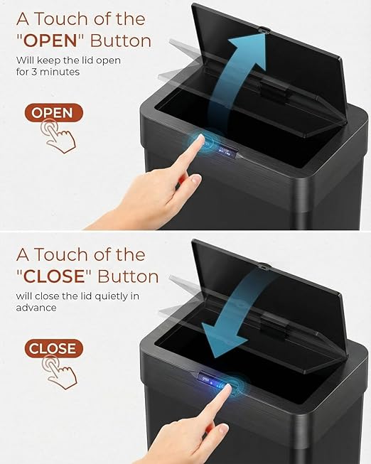 TLSUNNY 18.5 Gallon Motion Sensor Trash Can,Touchless Automatic Garbage Can,Brushed Stainless Steel Smart Bin,with Bag Holder,Soft Close Lid,for Kitchen,Office,RV,Bedroom,Living Room (Black, 70L)